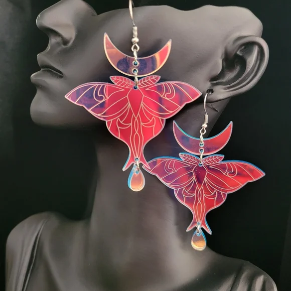 2/$20 Resin Iridescent Moon Moth Earrings - Picture 4 of 4